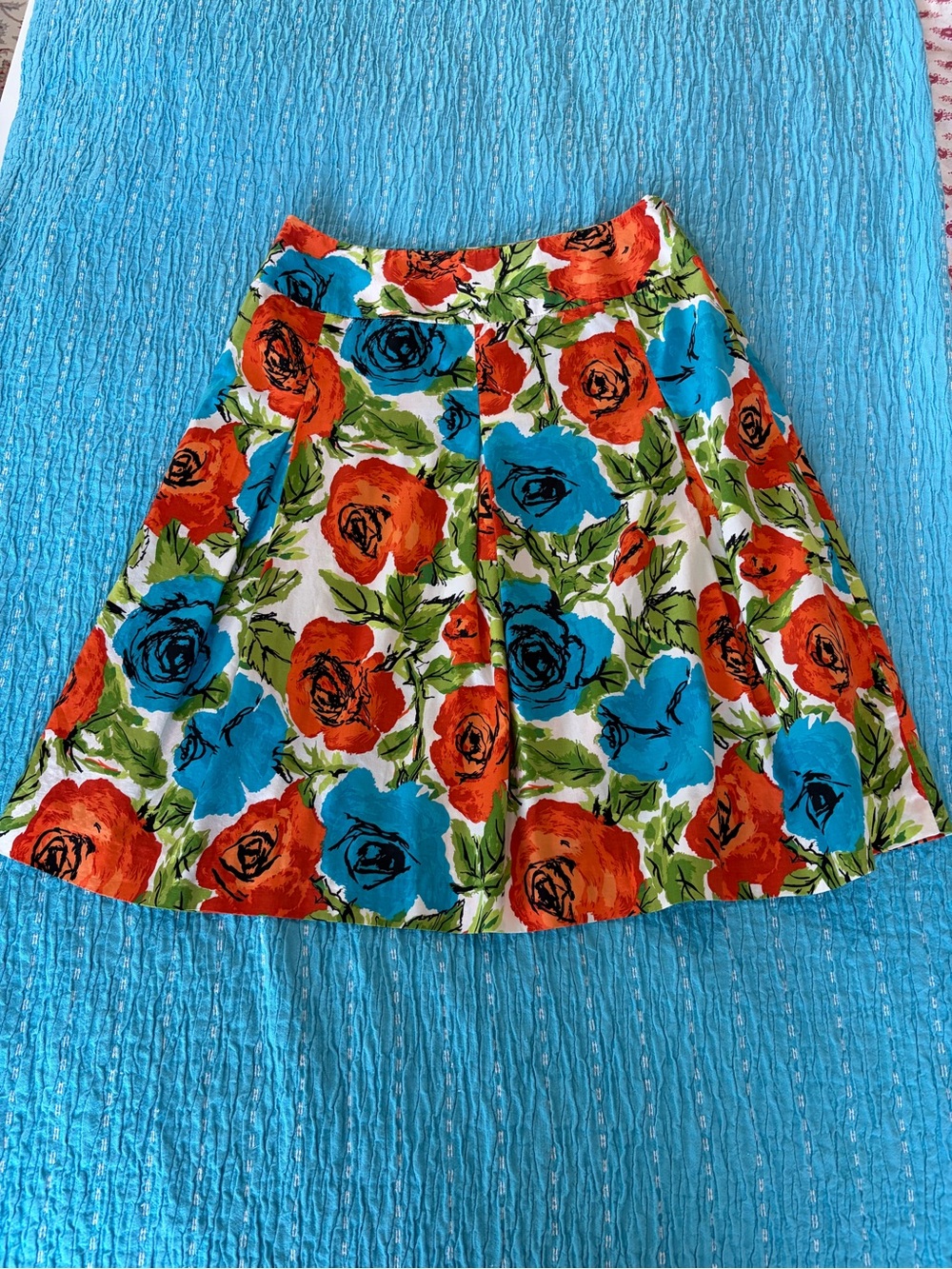 Talbots Floral A-Line Skirt Orange & Blue